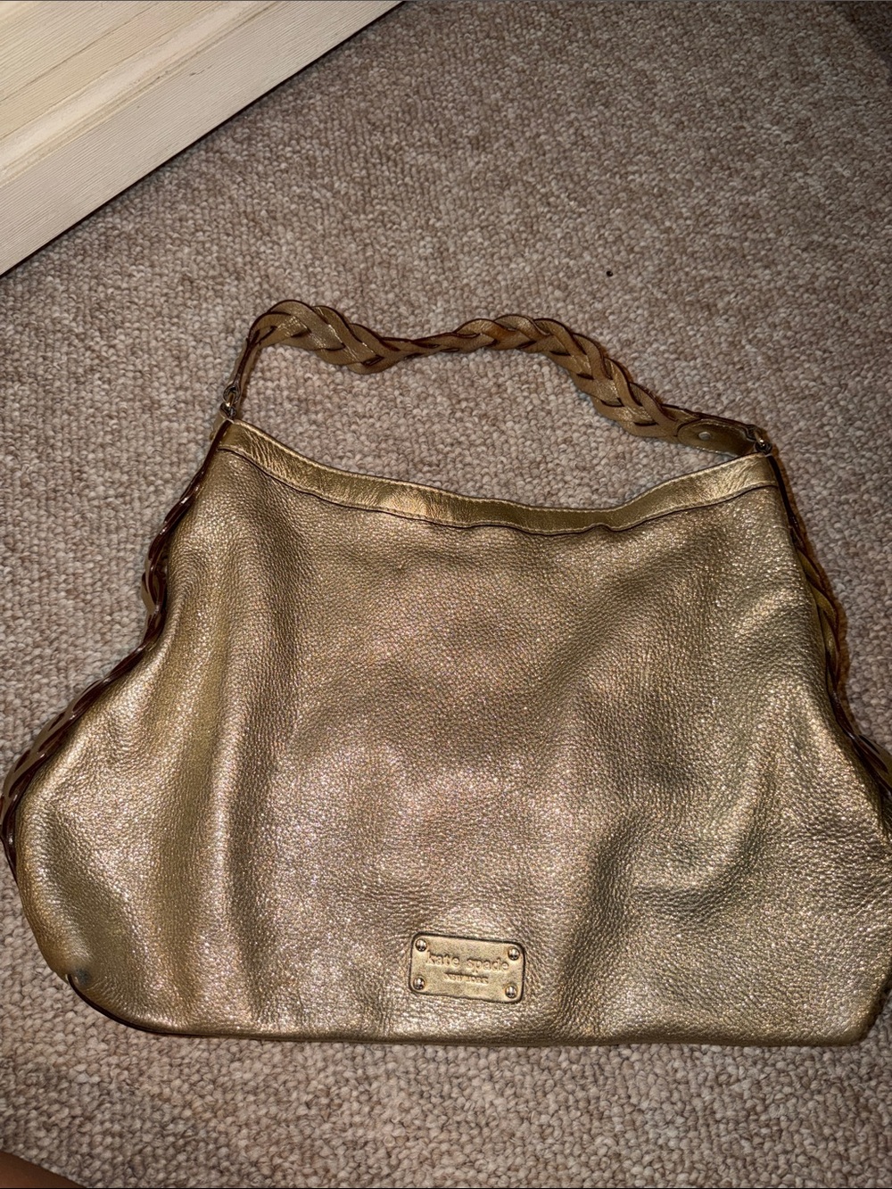 kate spade Metallic Gold Braided-Handle Hobo Shoulder Bag